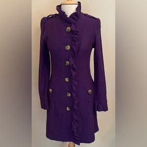 Luii Autumn Purple 100% Boiled Wool Ruffled Big Button Long Sleeve Jacket Size M